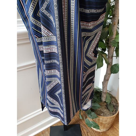 BCBGMAXAZRIA Long Maxi Dress Womens Small Multi Geo Print Pleated Drape Pocket - Picture 11 of 12